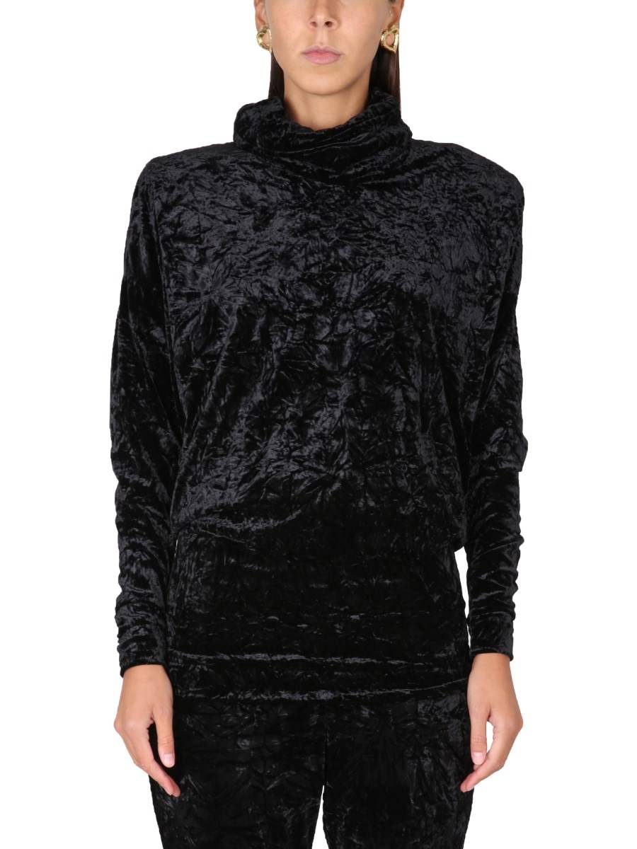 SAINT LAURENT TOP A COLLO ALTO IN VELLUTO CON SPALLE IMBOTTITE