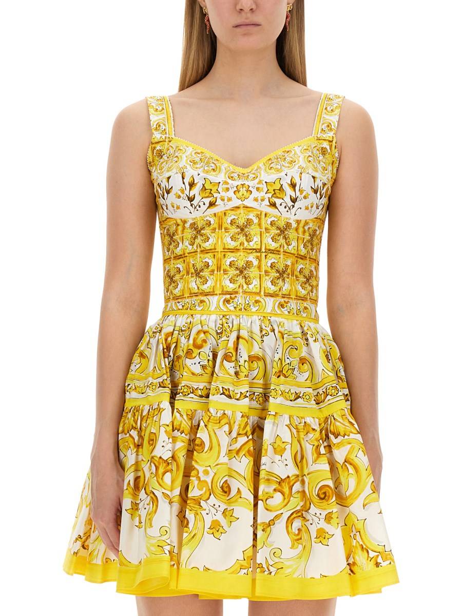 DOLCE & GABBANA TOP BUSTIER IN COTONE STAMPA MAIOLICA