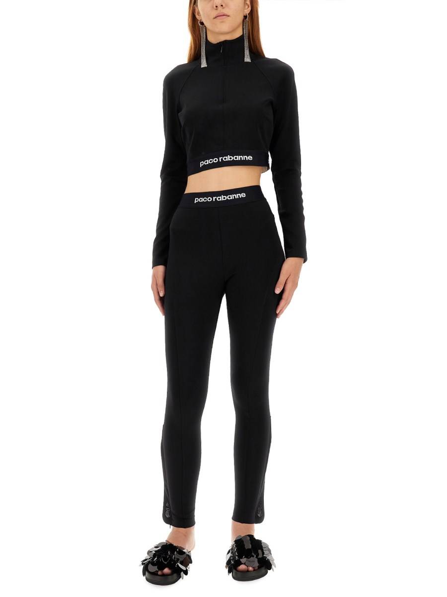 PACO RABANNE TOP CROPPED IN TESSUTO TECNICO CON BANDA LOGO