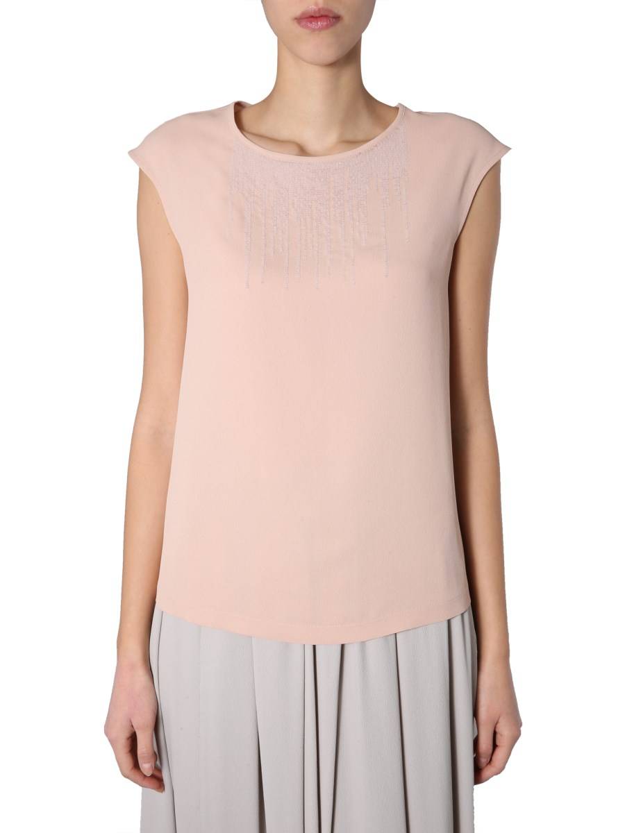 FABIANA FILIPPI TOP DESERTO IN SETA CON DETTAGLIO IN PAILLETTES