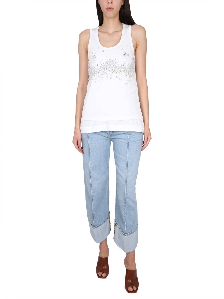 BOTTEGA VENETA TOP IN MAGLIA DI JERSEY DECORATO CON CRISTALLI