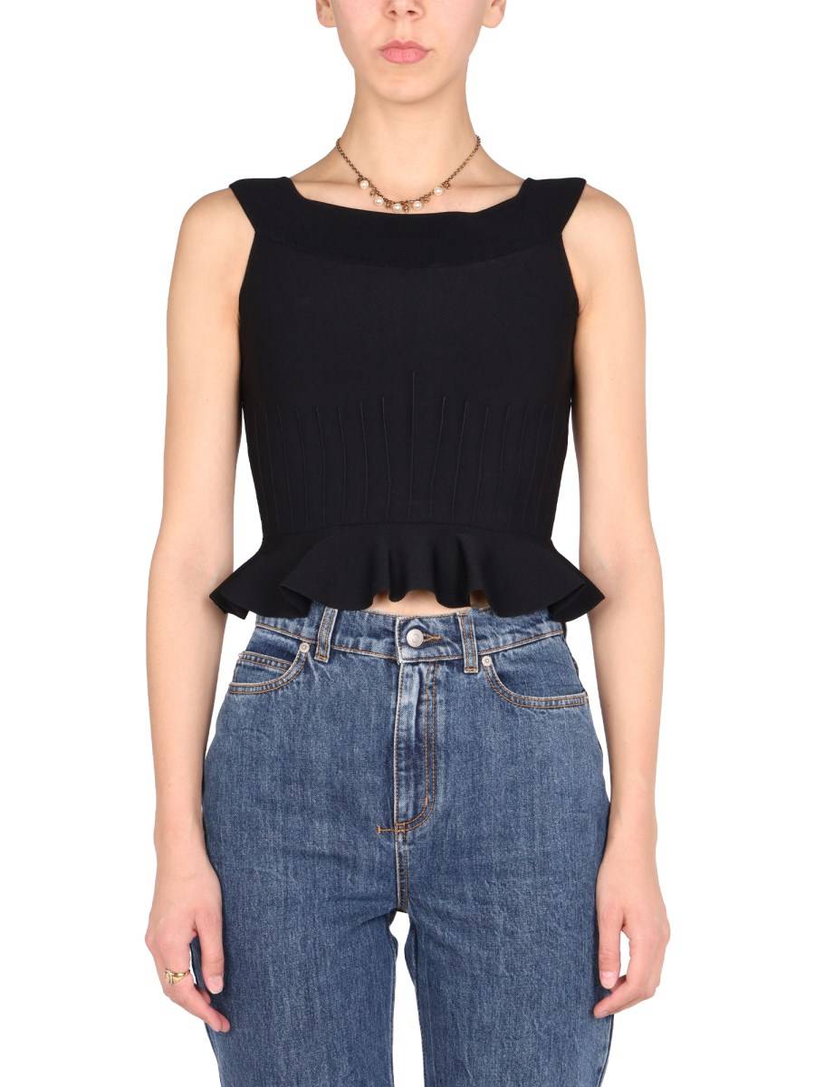 ALEXANDER McQUEEN TOP IN MAGLIA IN MISTO VISCOSA CON VOLANT