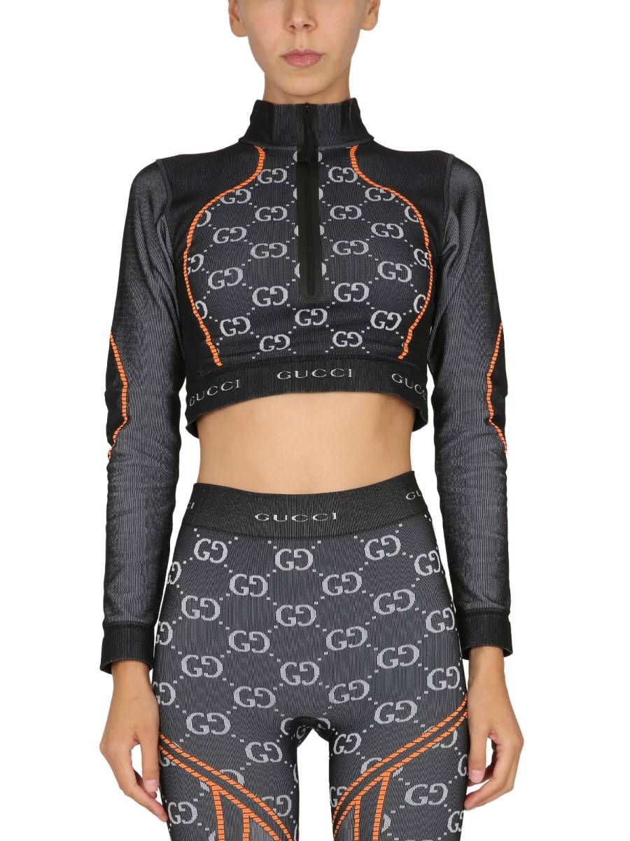 GUCCI TOP MANICHE LUNGHE "JACQUARD GG" IN TESSUTO TECNICO