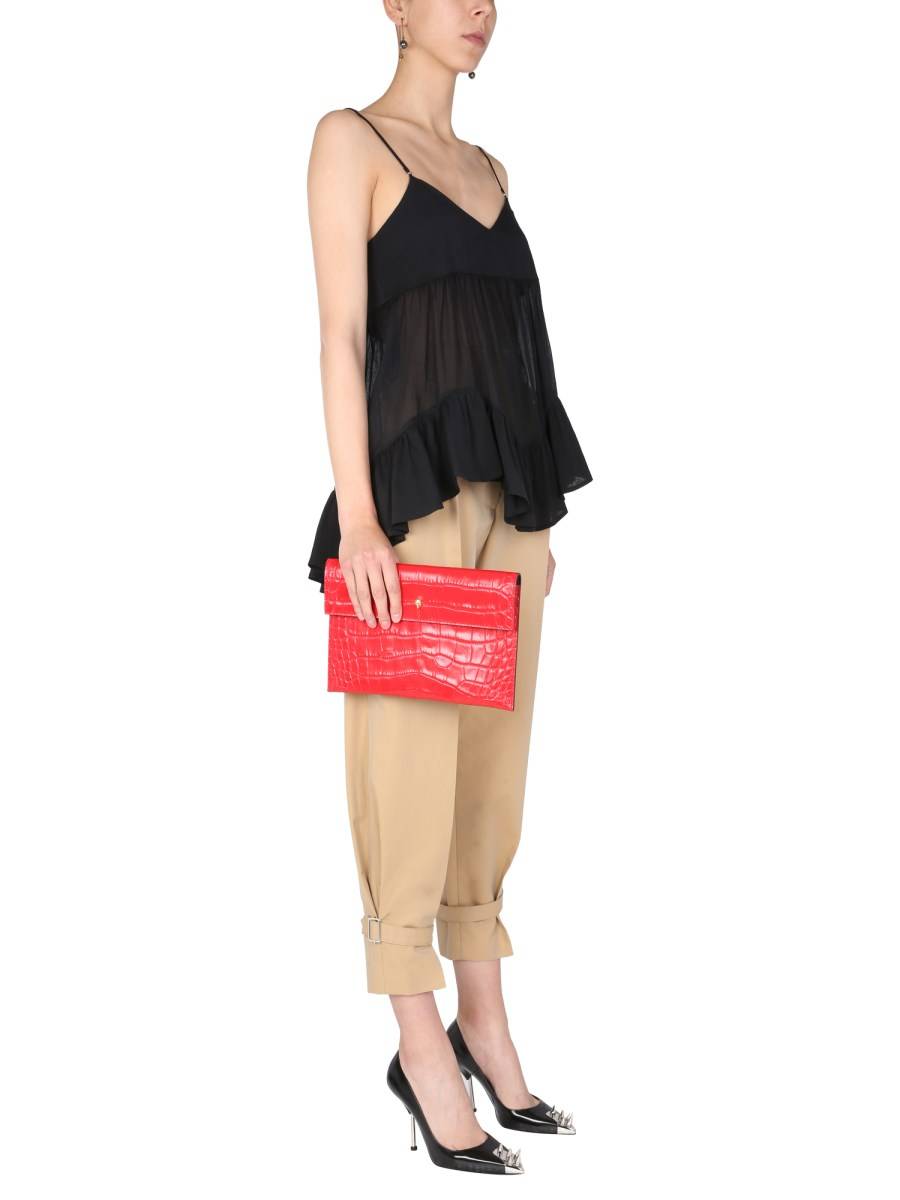 ALEXANDER McQUEEN TOP SEMITRASPARENTE IN MISTO COTONE