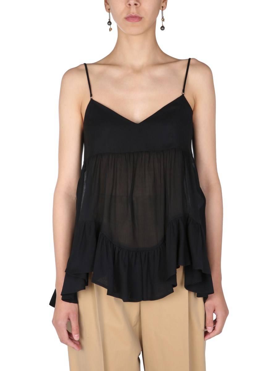 ALEXANDER McQUEEN TOP SEMITRASPARENTE IN MISTO COTONE