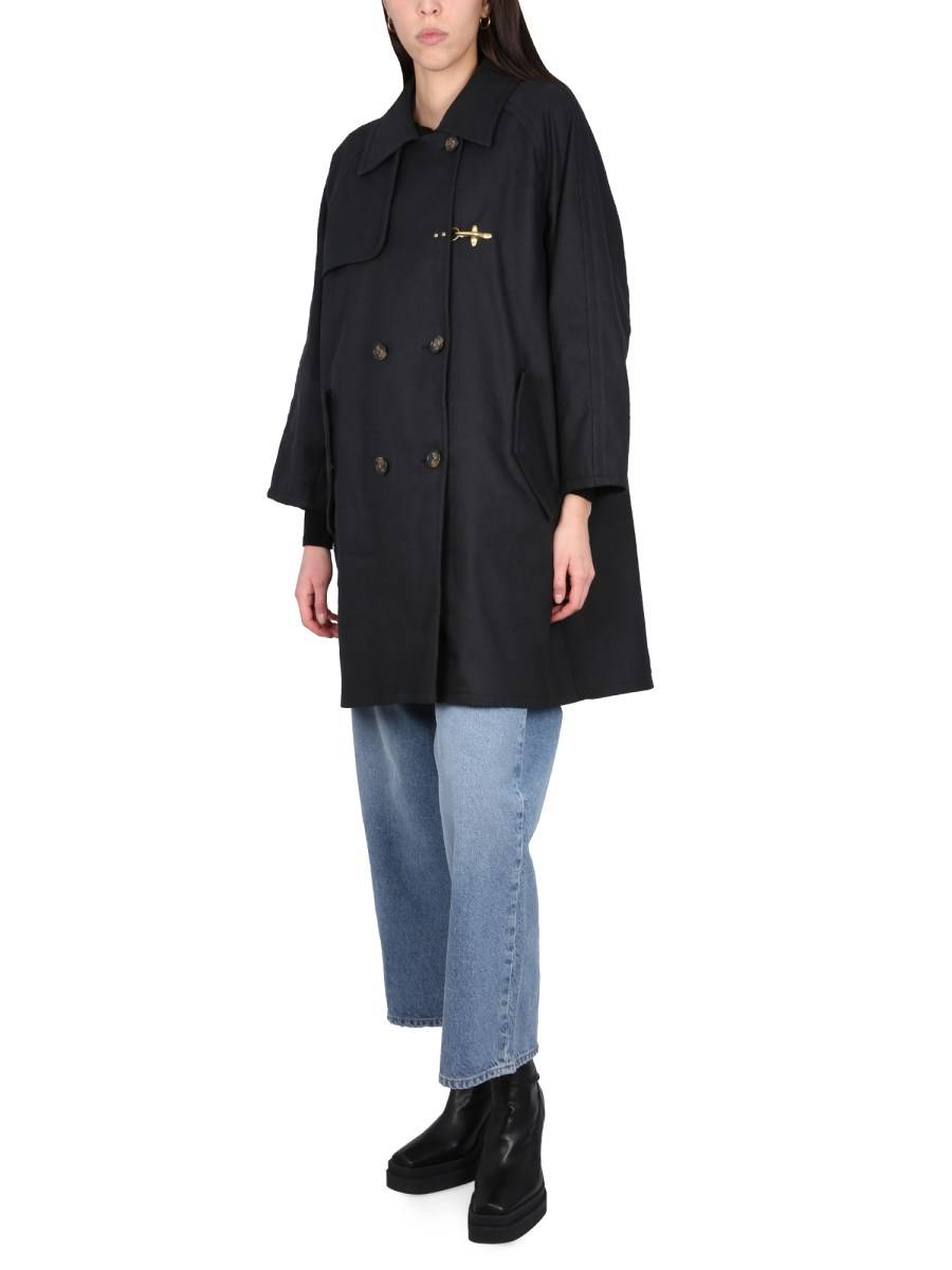 FAY TRENCH DOPPIOPETTO CON GANCIO IN MISTO COTONE E LINO