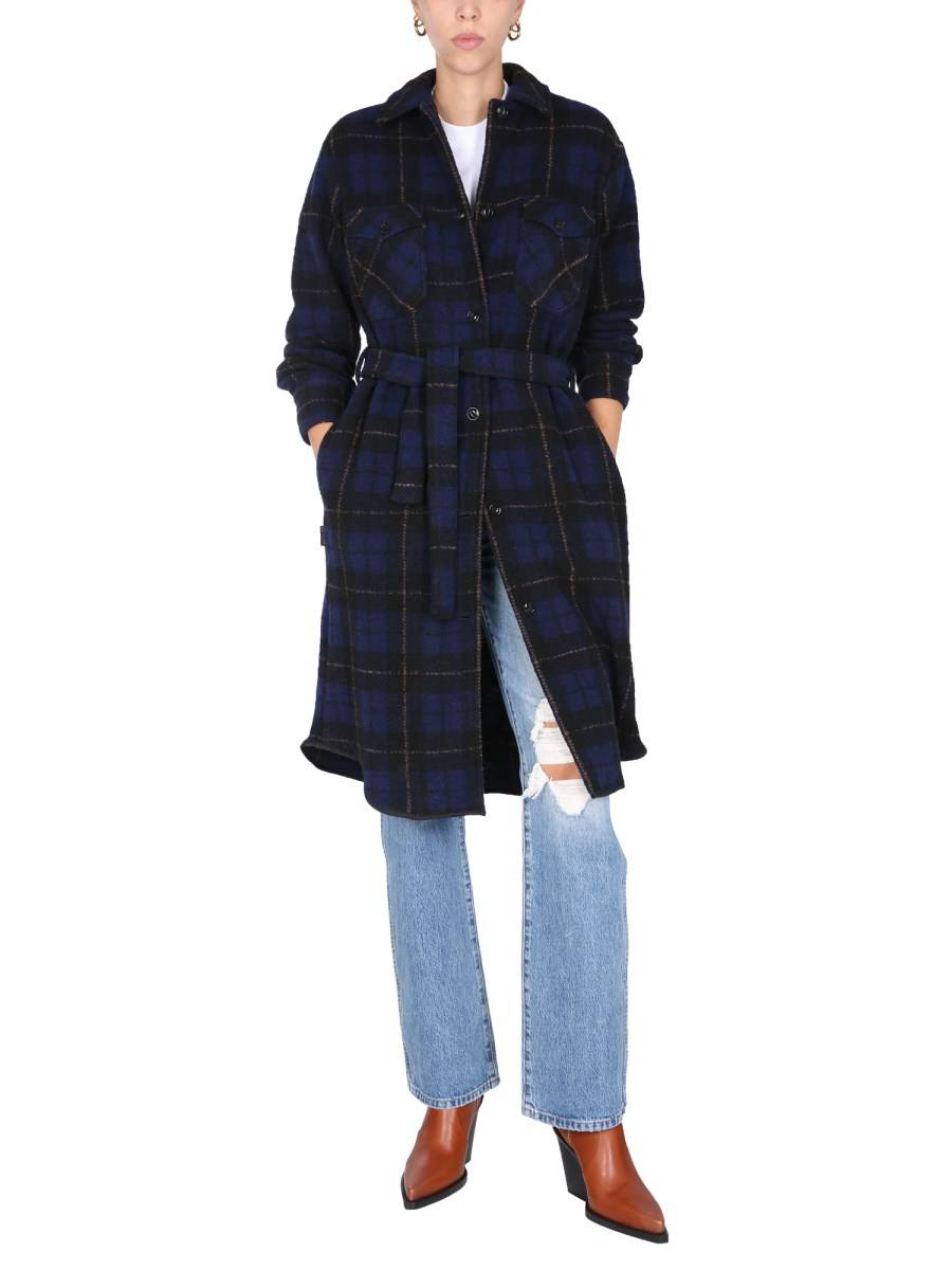 WOOLRICH TRENCH GENTRY IN MISTO LANA VERGINE CON MOTIVO A QUADRI