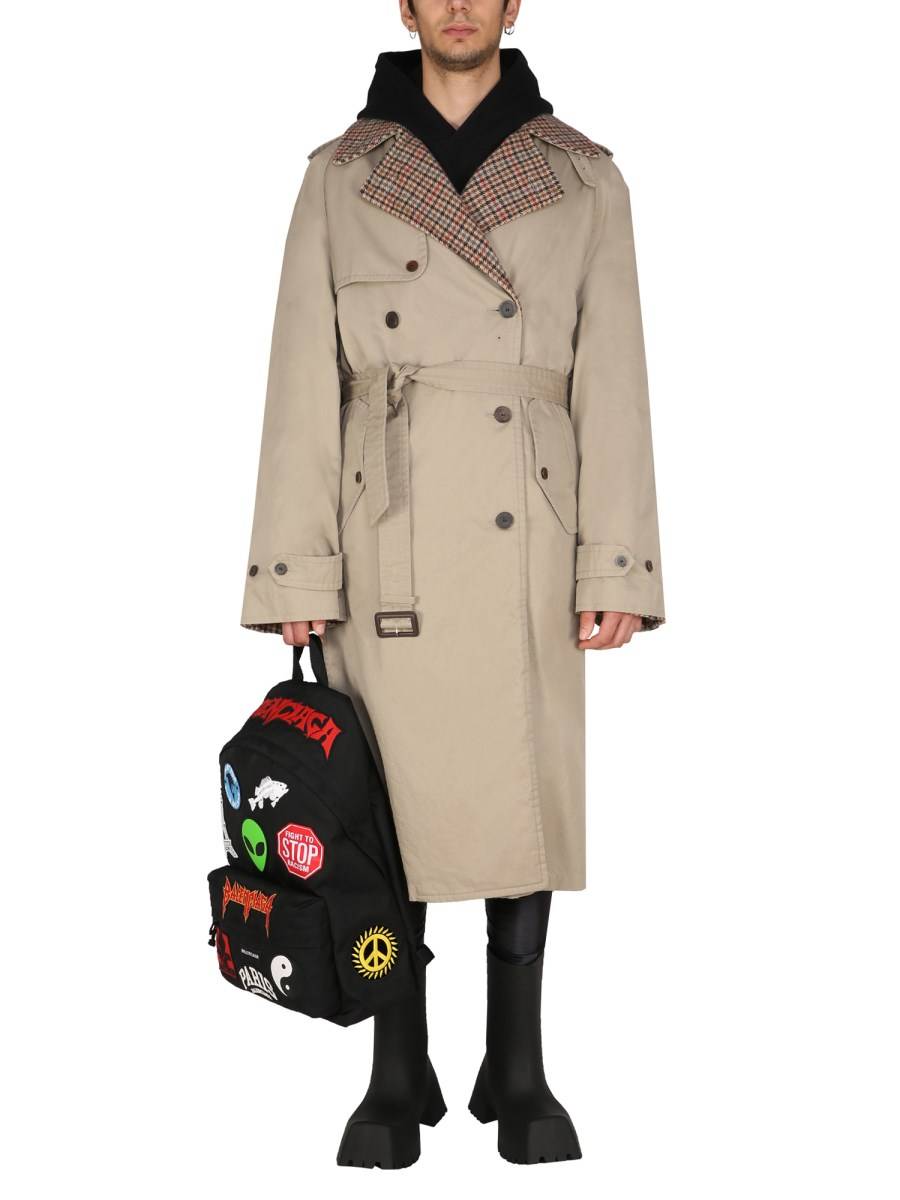 BALENCIAGA TRENCH REVERSIBILE IN PIED-DE-POULE DI LANA SPAZZOLATA