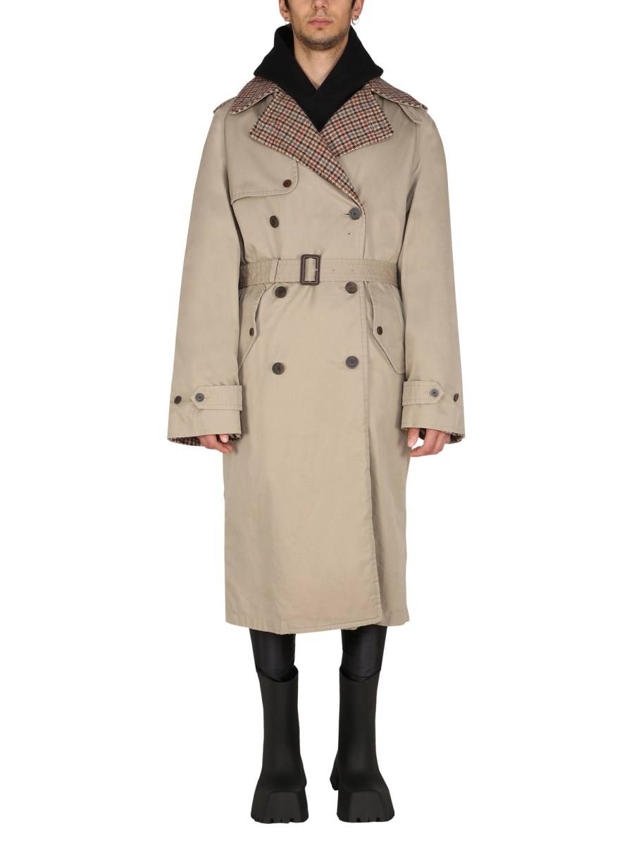 BALENCIAGA TRENCH REVERSIBILE IN PIED-DE-POULE DI LANA SPAZZOLATA