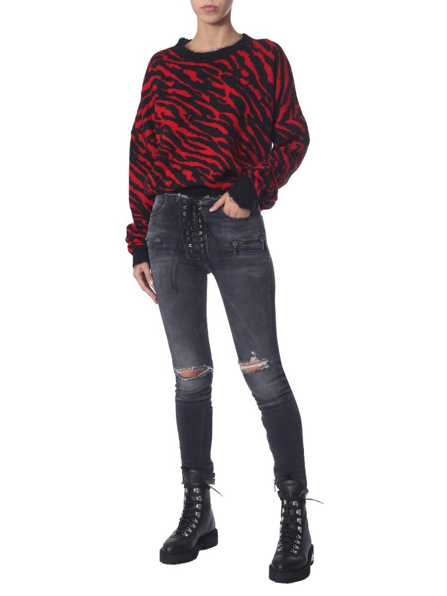 UNRAVEL JEANS MOONWASH SKINNY FIT CON LACCI