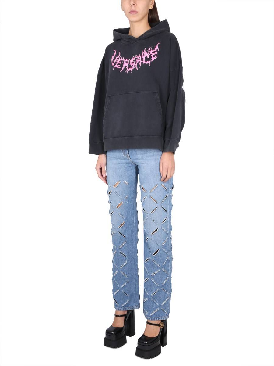 VERSACE FELPA IN COTONE CON CAPPUCCIO E LOGO