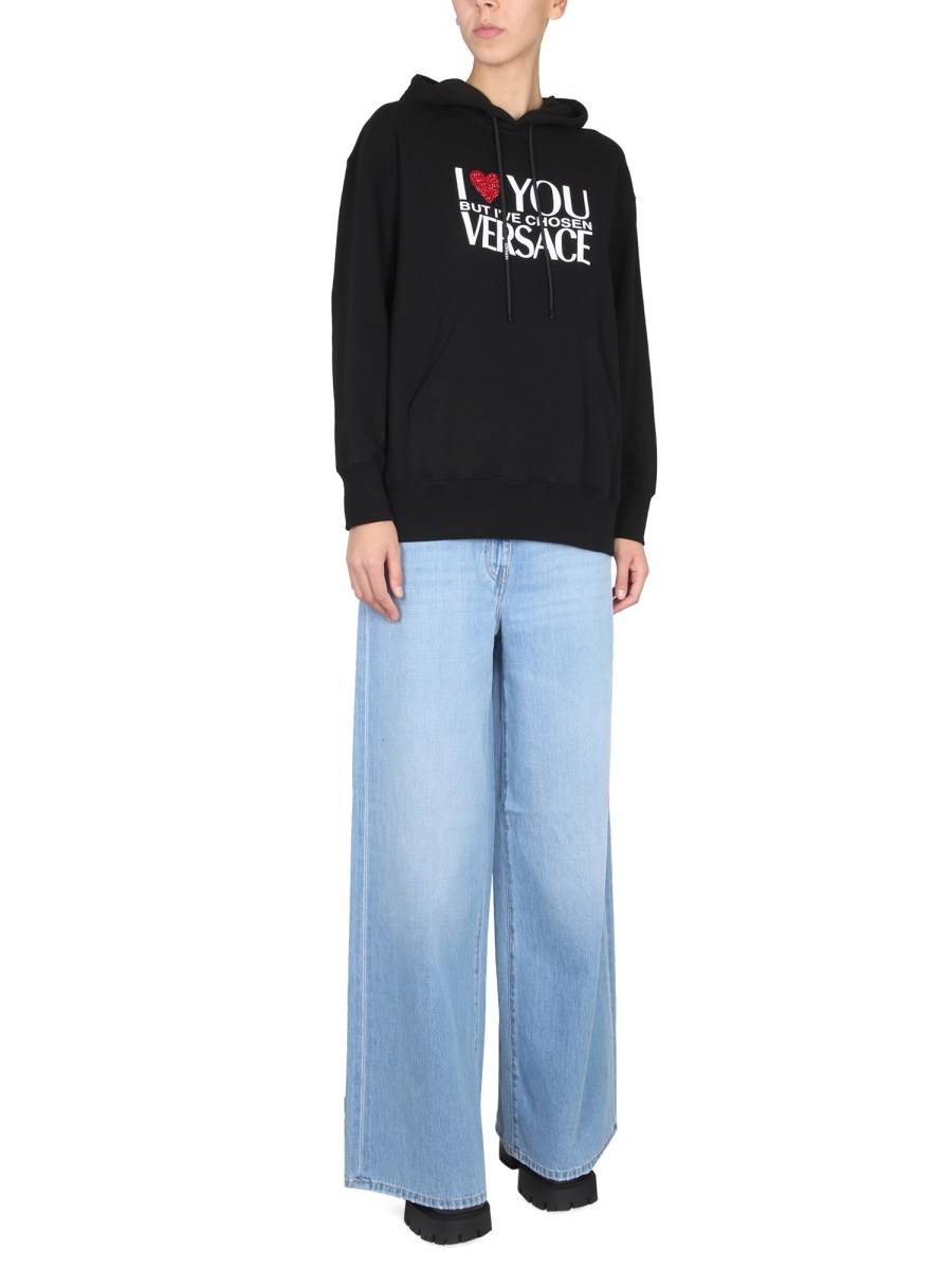 VERSACE FELPA IN COTONE CON LOGO I LOVE YOU
