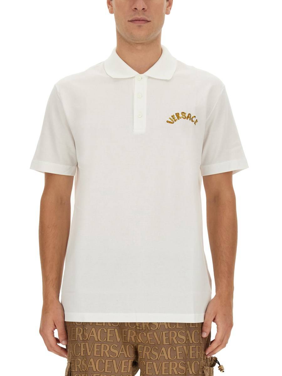 VERSACE POLO IN PIQUE DI COTONE CON RICAMO LOGO