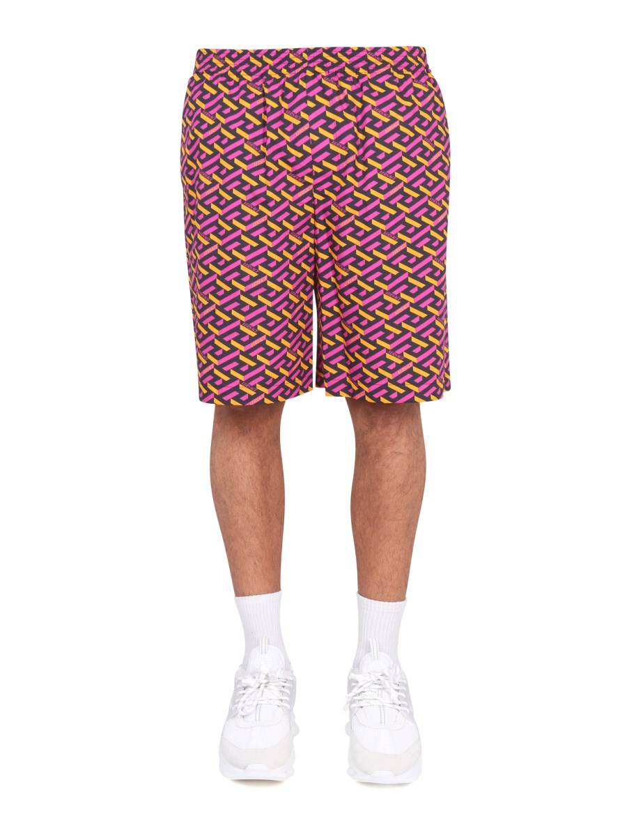 VERSACE SHORTS CON STAMPA LA GRECA IN SETA