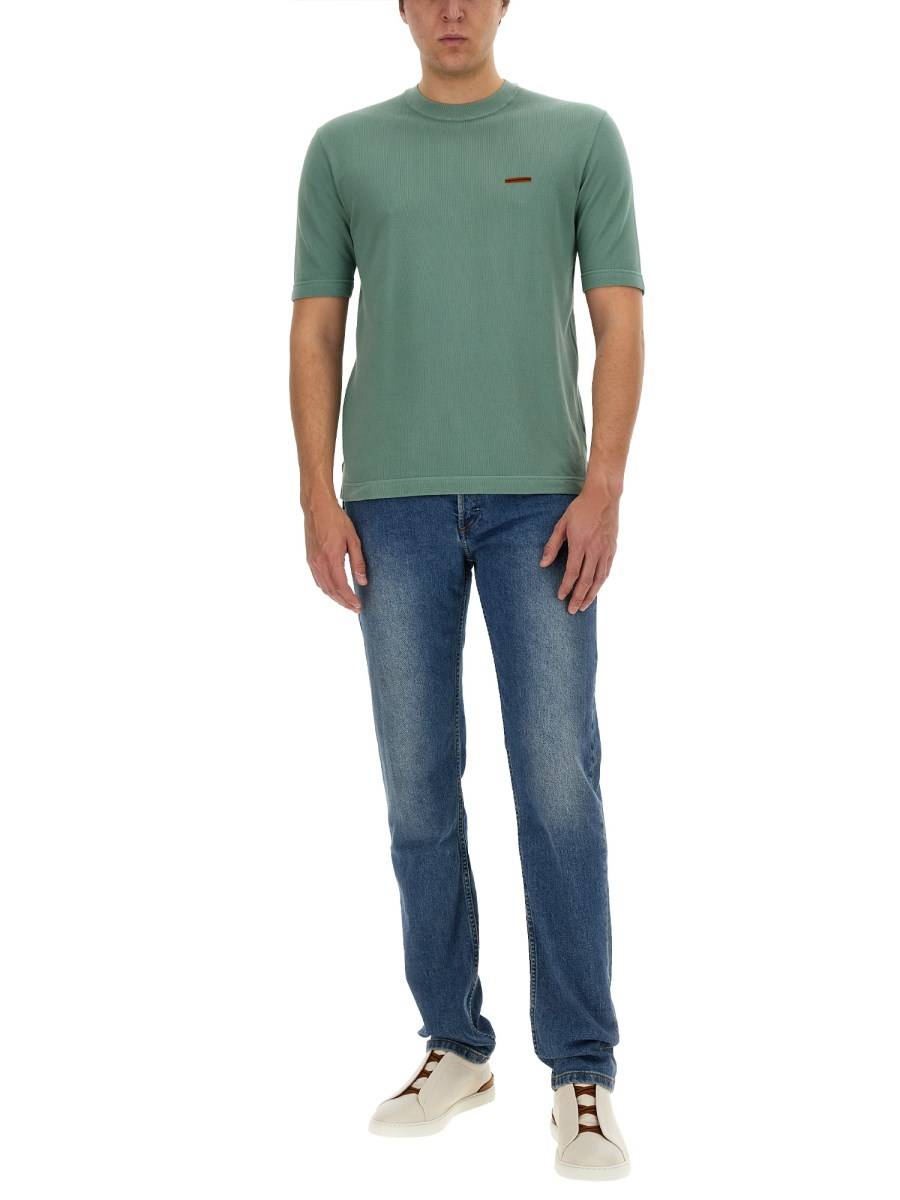 ZEGNA T-SHIRT IN PIQUÉ DI COTONE CON PATCH LOGO