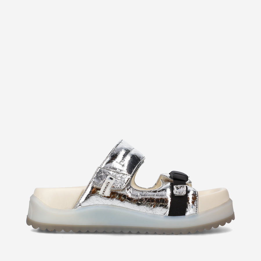 Premiata Sandali bassi M6701A in laminato silver