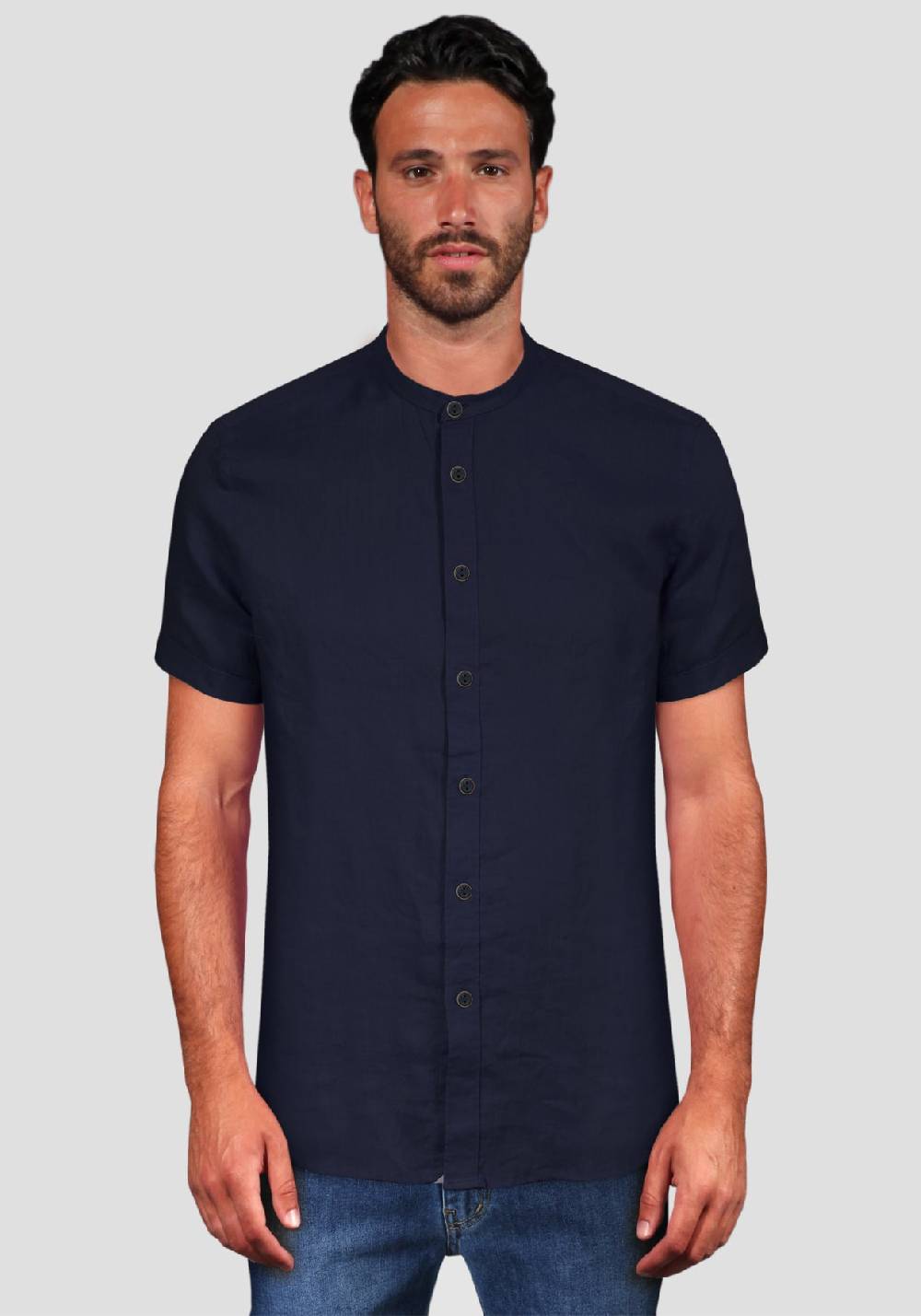 Primo Emporio Camicia di Lino Coreana Mezza Manica - Blue