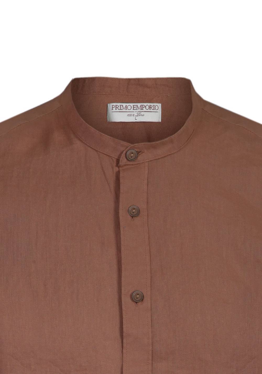 Primo Emporio Camicia Di Lino Coreana Mezza Manica - Tabacco