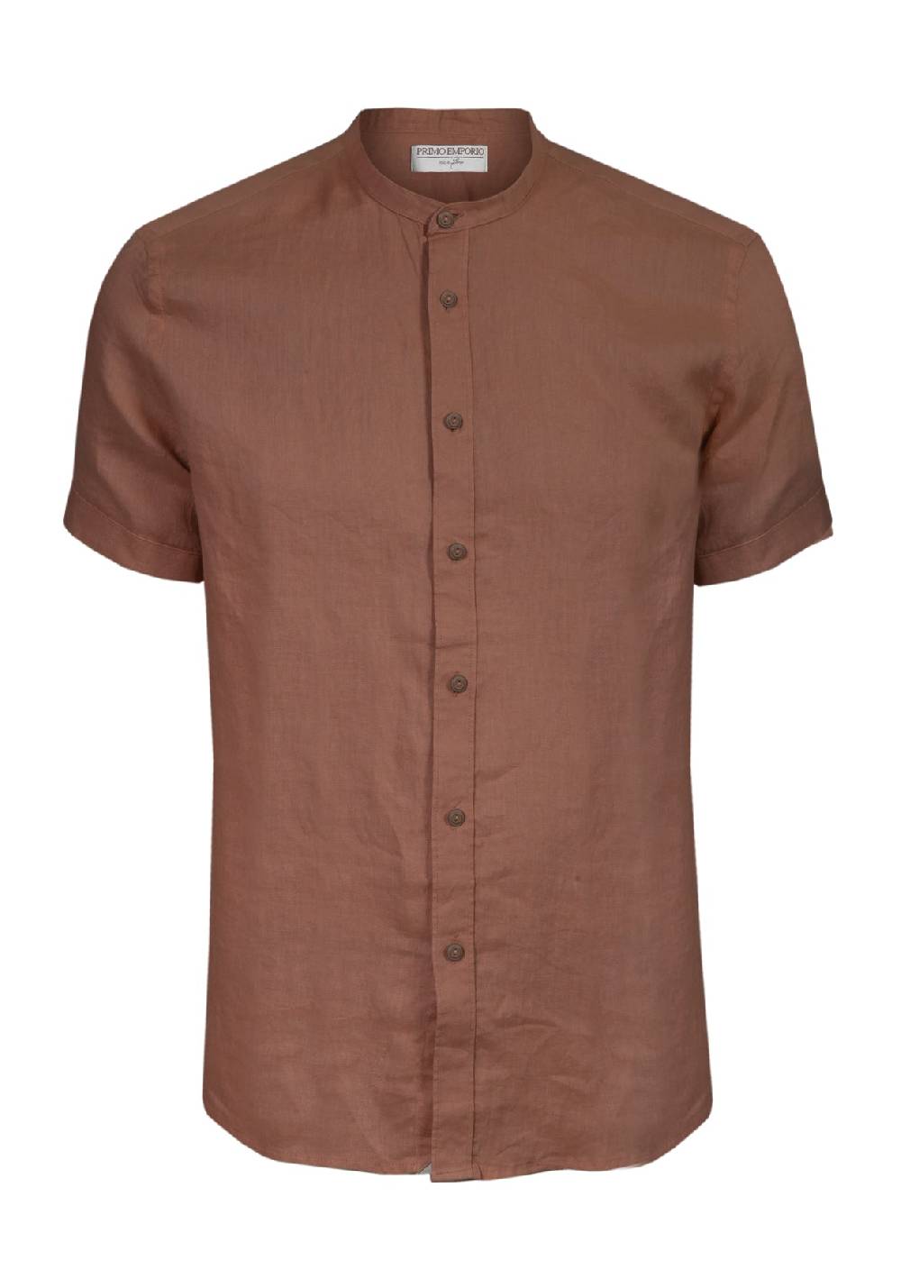 Primo Emporio Camicia Di Lino Coreana Mezza Manica - Tabacco