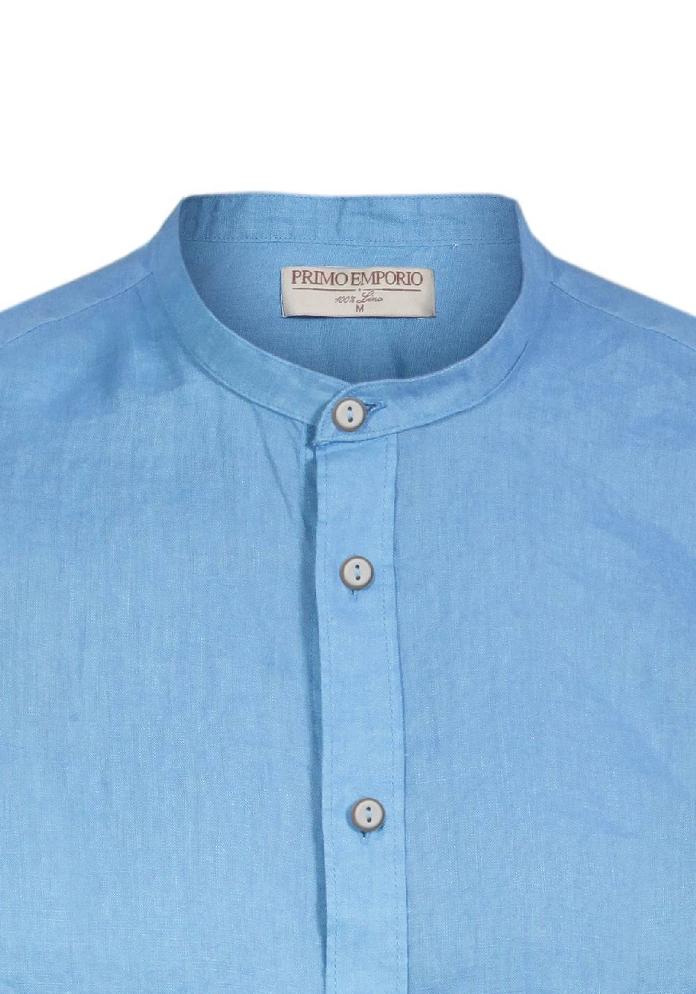 Primo Emporio Camicia Di Lino Coreana Mezza Manica - Turchese