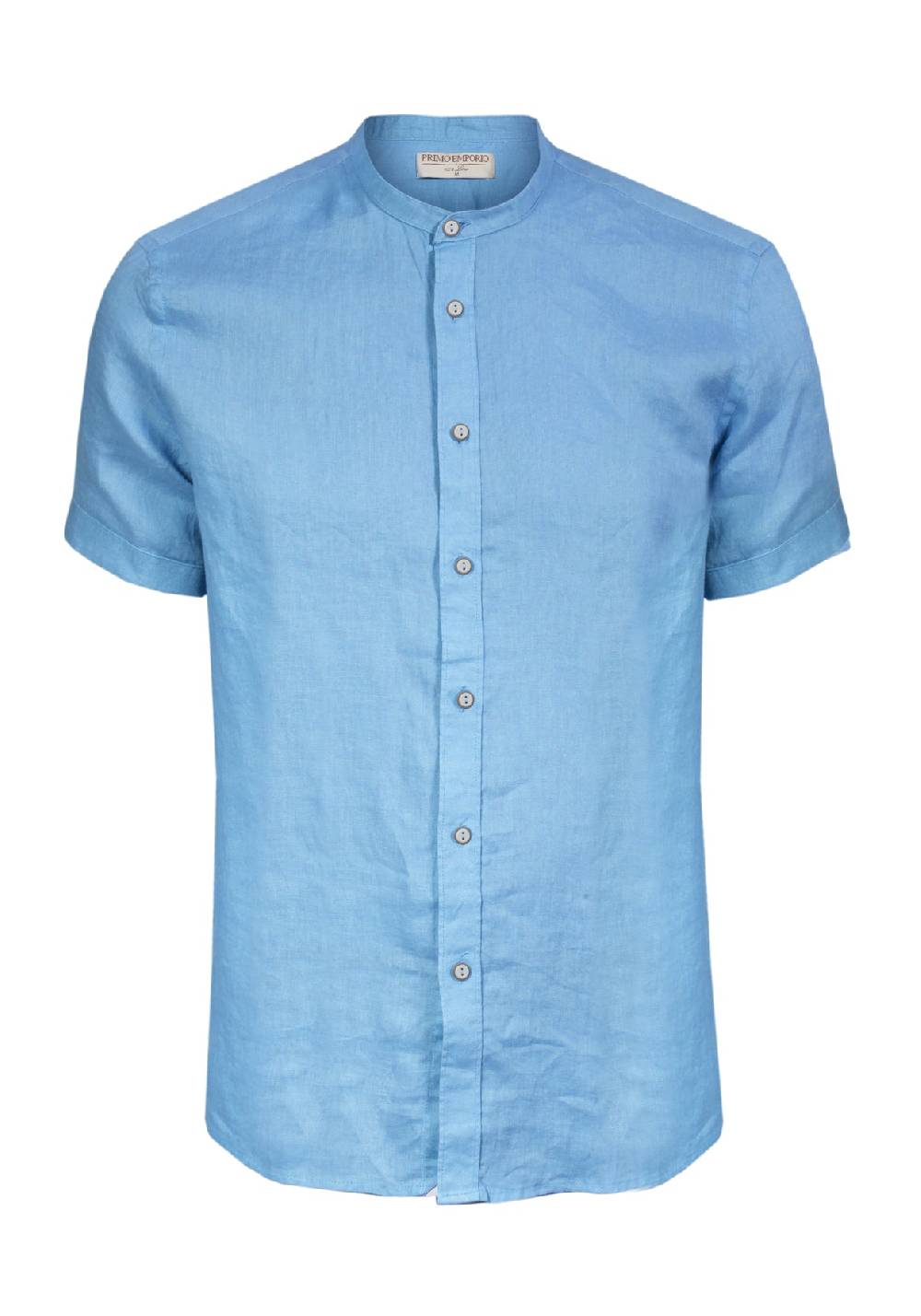 Primo Emporio Camicia Di Lino Coreana Mezza Manica - Turchese