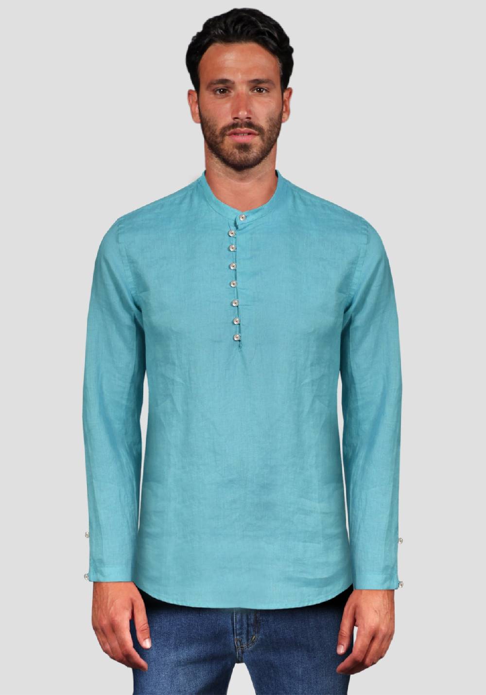 Primo Emporio Camicia Di Lino Manica Lunga Con Bottoni In Madreperla