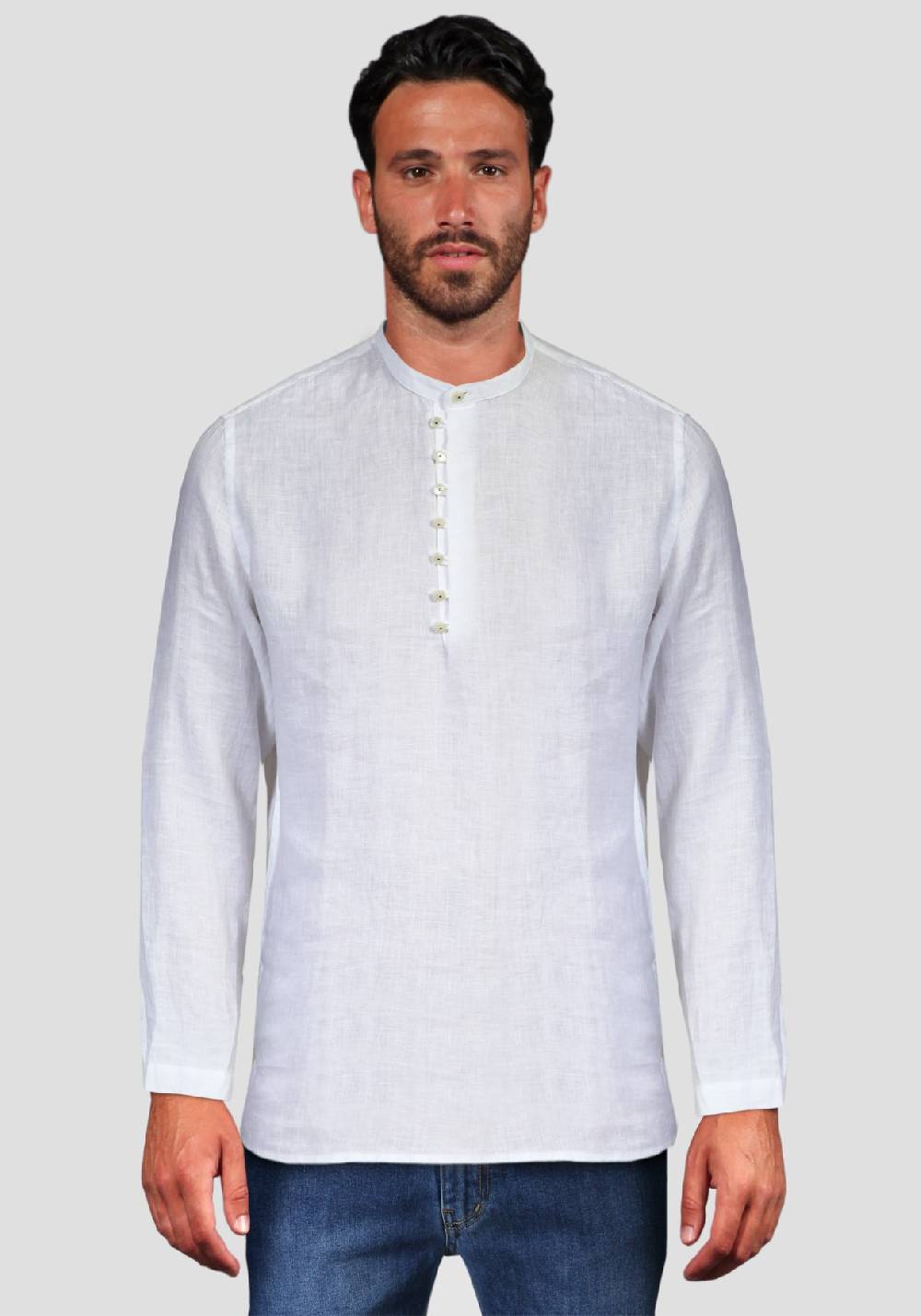 Primo Emporio Camicia Di Lino Manica Lunga Con Bottoni In Madreperla