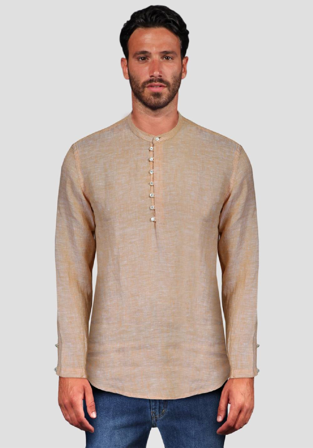 Primo Emporio Camicia Di Lino Manica Lunga Con Bottoni In Madreperla