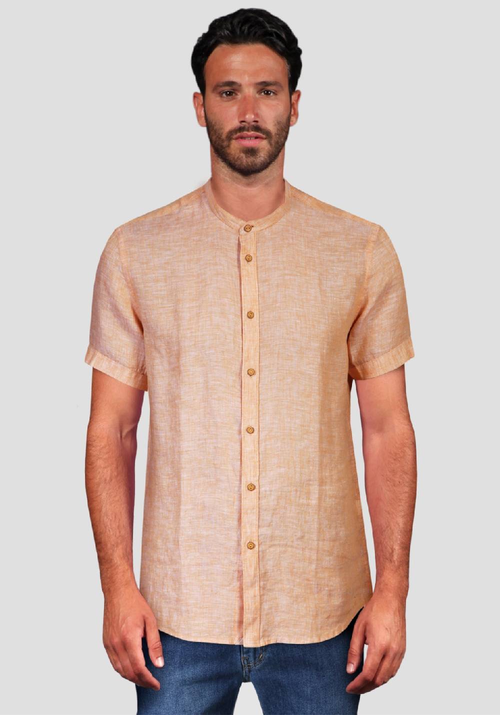 Primo Emporio Camicia Di Lino Mezza Manica Collo Coreano