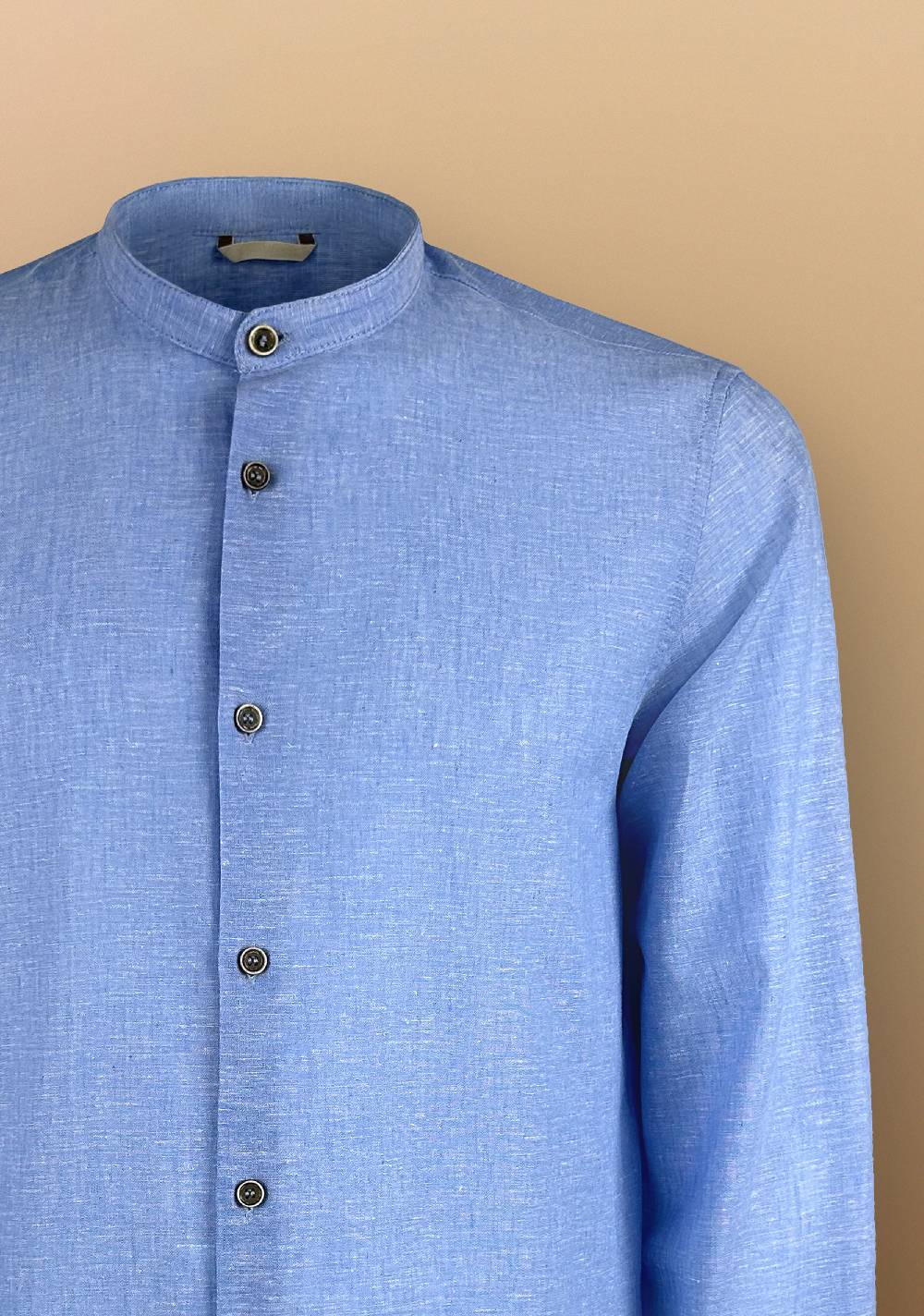 Primo Emporio Camicia Lino Manica Lunga Collo Coreano