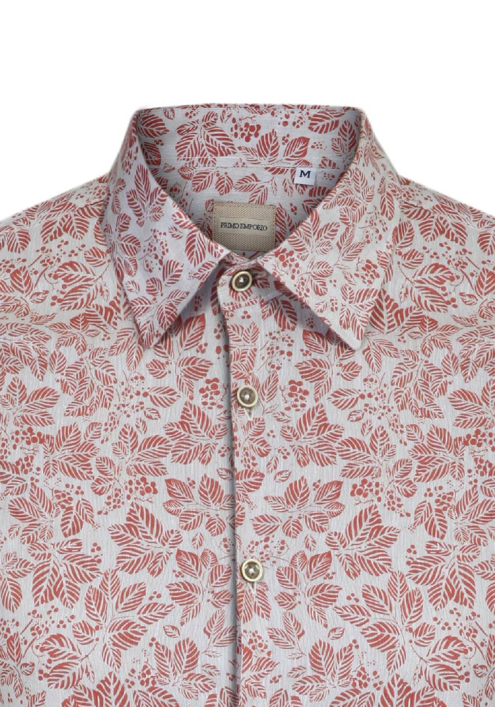Primo Emporio Camicia Manica Lunga Collo Francese Stampa Foglie