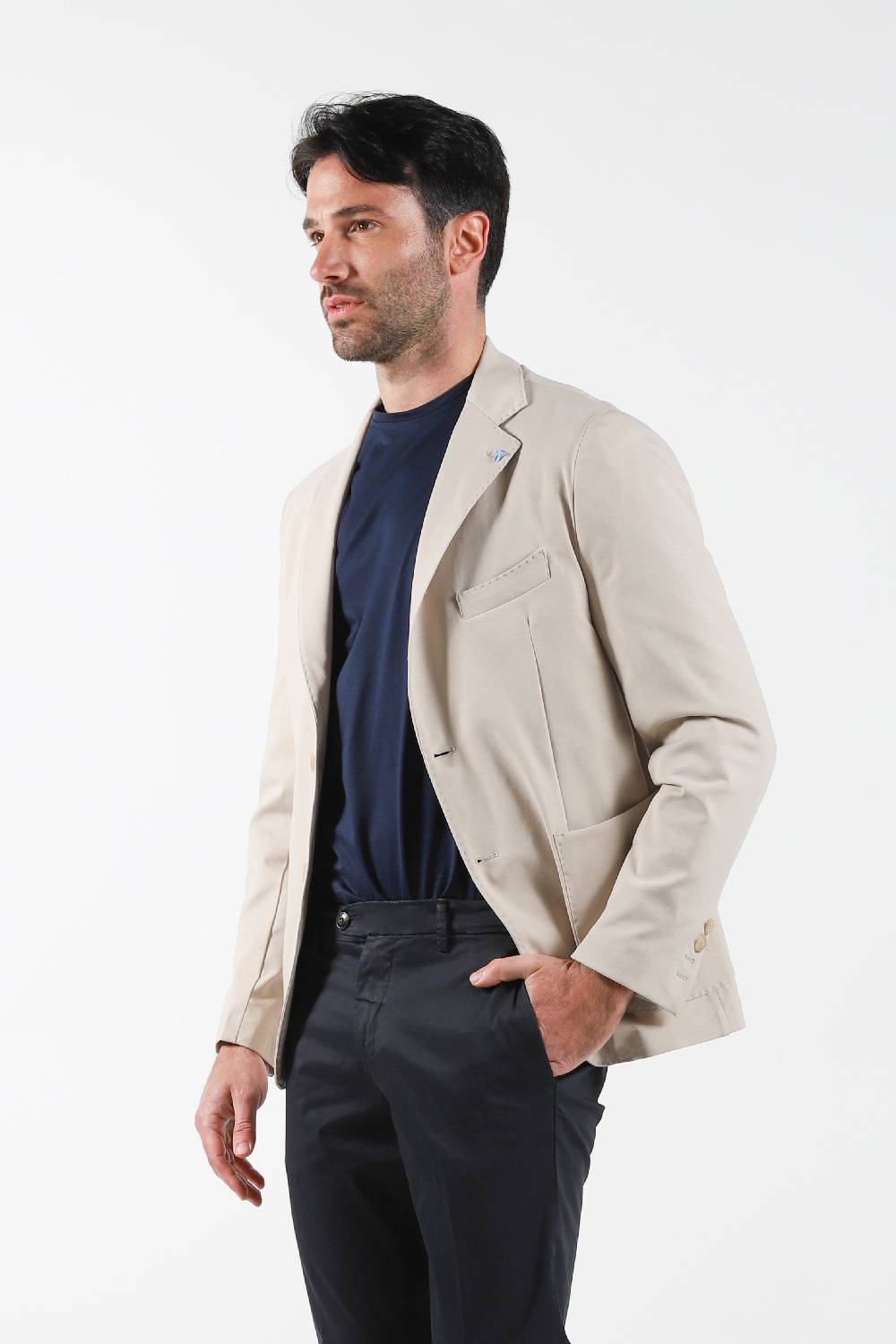 Primo Emporio Giacca Monopetto Tessuto Elastico Punto Milano -Sabbia