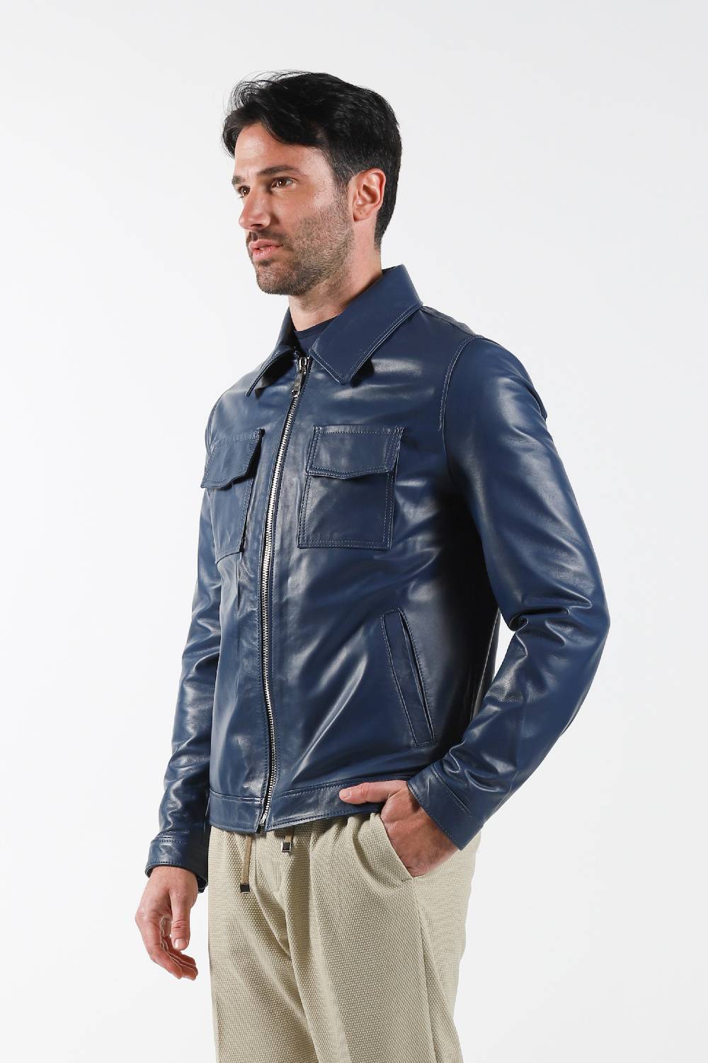 Primo Emporio Giubbino In Pelle Modello Camicia - Blue