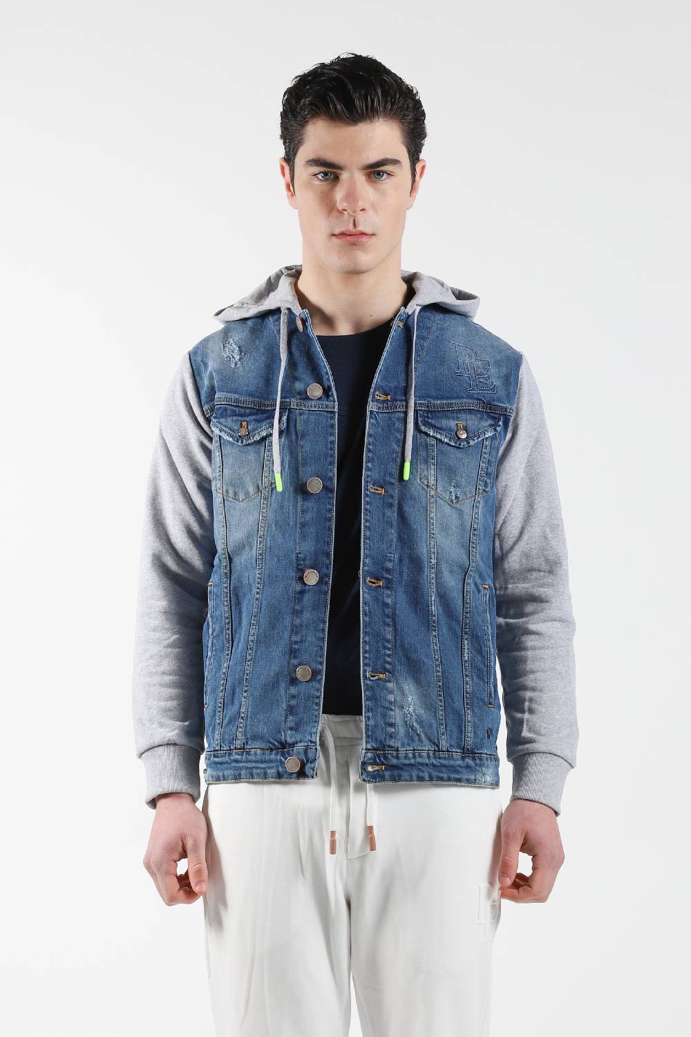 Primo Emporio Giubbino Jeans Con Cappuccio Maniche In Felpa