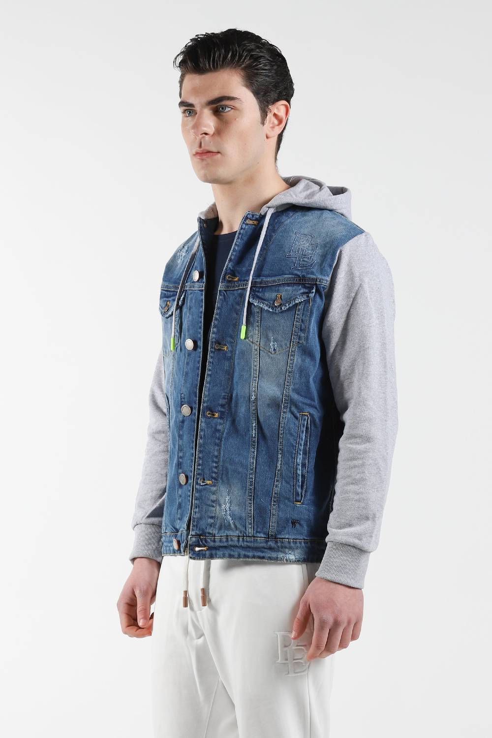 Primo Emporio Giubbino Jeans Con Cappuccio Maniche In Felpa