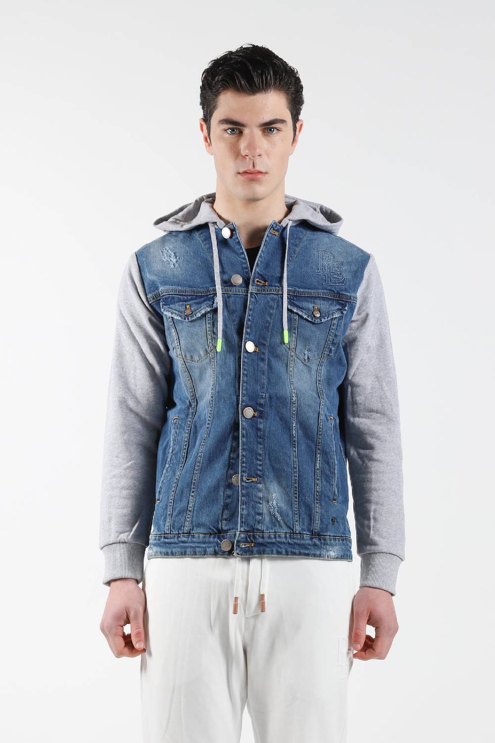 Primo Emporio Giubbino jeans con Cappuccio maniche in Felpa