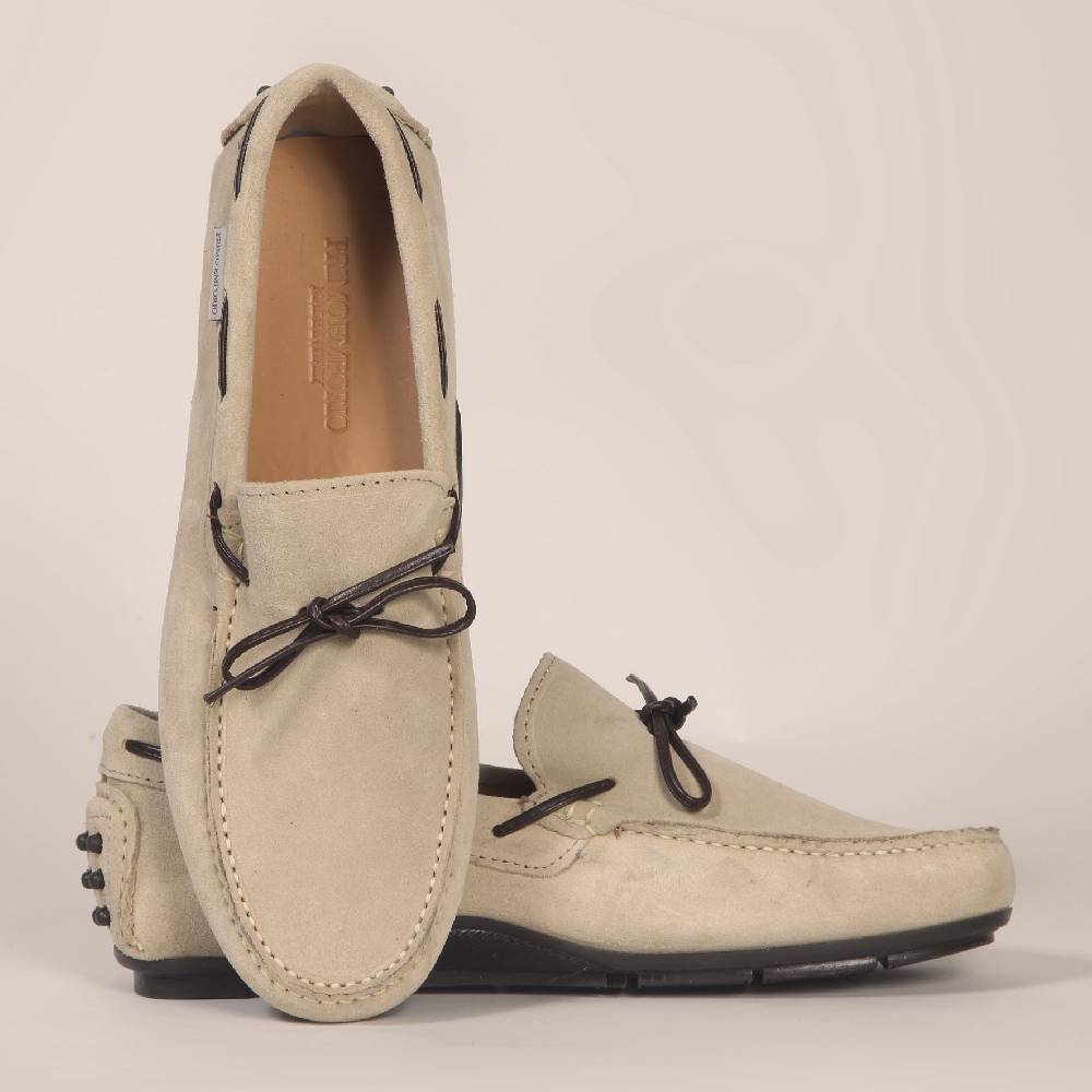 Primo Emporio Mocassino In Camoscio Con Laccio In Cuoio