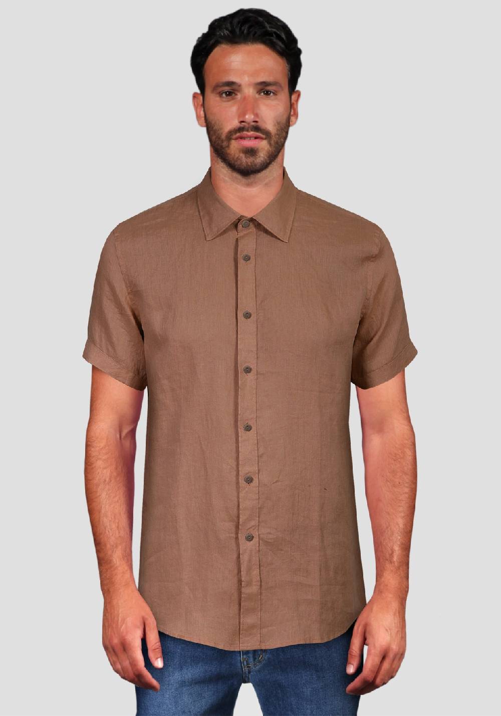 Primo Emporio Camicia Lino Mezza Manica - Tabacco