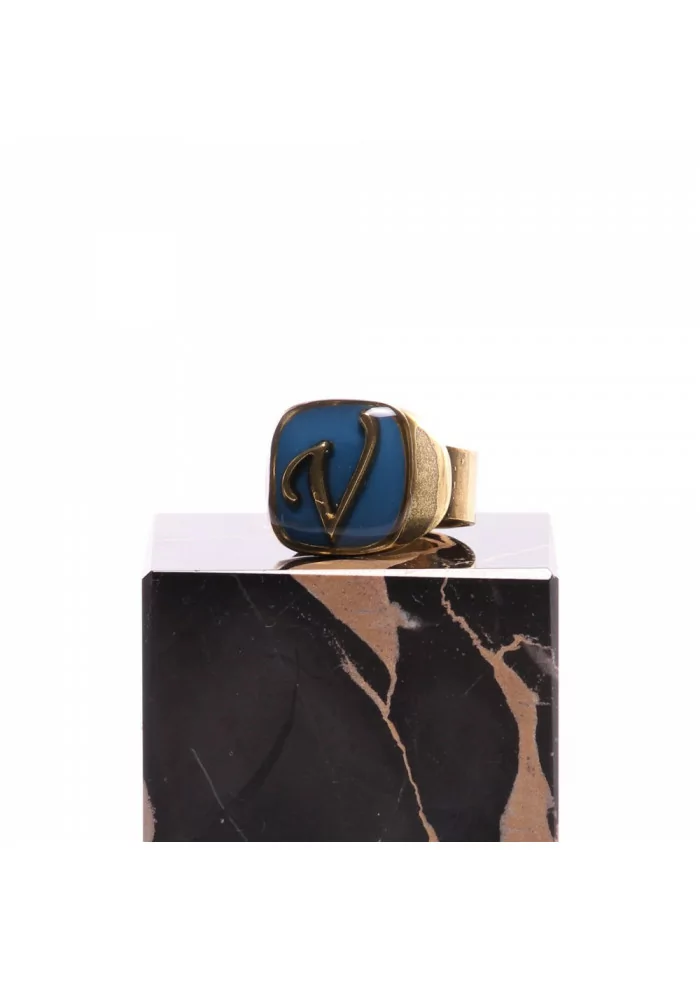 ANELLO DONNA UNIQUE | LETTERA V BLU