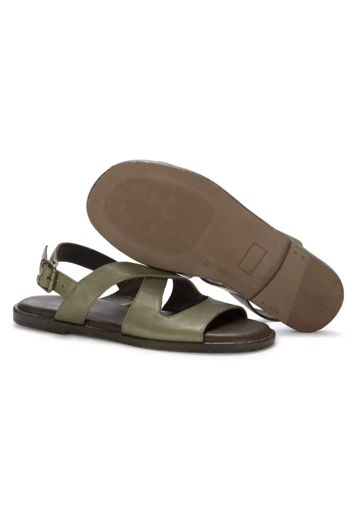 BUENO | SANDALI INCROCIATI PELLE VERDE MILITARE