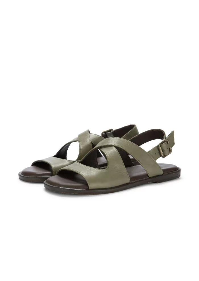 BUENO | SANDALI INCROCIATI PELLE VERDE MILITARE