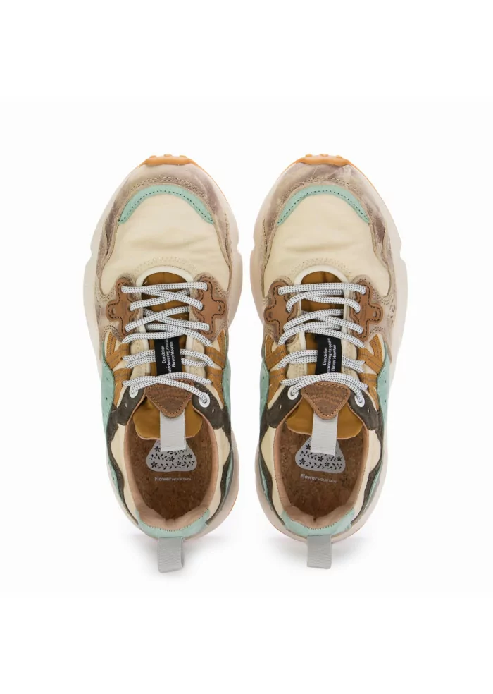 FLOWER MOUNTAIN | SNEAKERS YAMANO 3 PELLE BEIGE AZZURRO