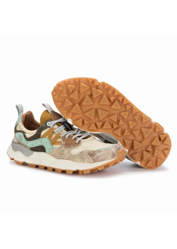 FLOWER MOUNTAIN | SNEAKERS YAMANO 3 PELLE BEIGE AZZURRO