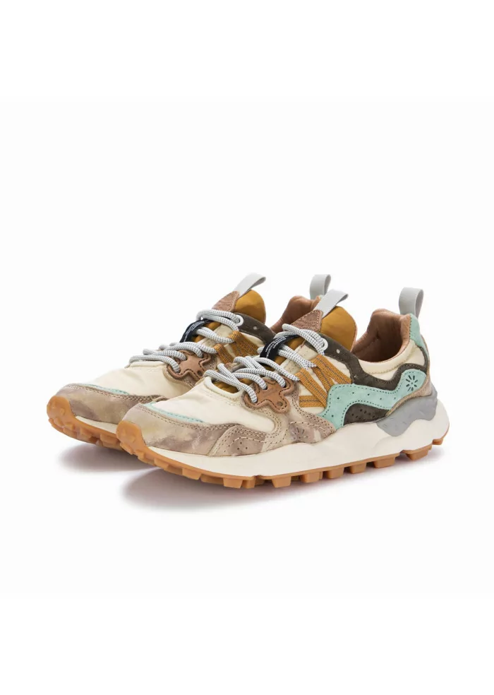 FLOWER MOUNTAIN | SNEAKERS YAMANO 3 PELLE BEIGE AZZURRO