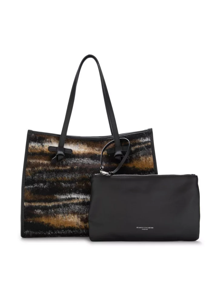 GIANNI CHIARINI | BORSA A SPALLA JACQUARD MARCELLA MARRONE NERO