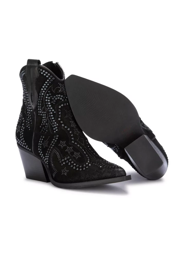 JUICE | STIVALETTI TEXANI CAMOSCIO STRASS NERO