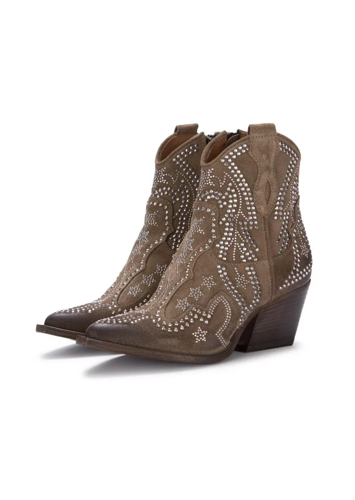 JUICE | STIVALETTI WESTERN CAMOSCIO STRASS MARRONE