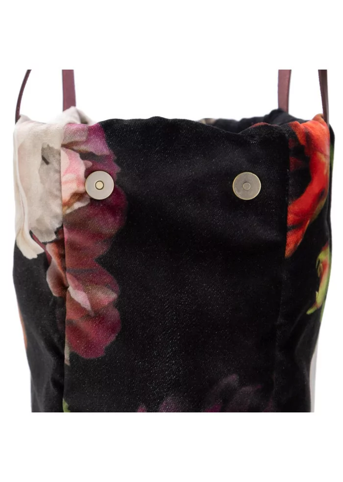 LE DAF | BORSA SHOPPER OLANDA FIORI MULTICOLOR NERO