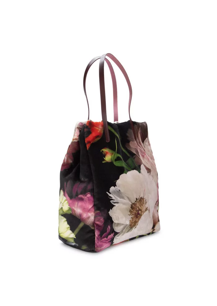 LE DAF | BORSA SHOPPER OLANDA FIORI MULTICOLOR NERO