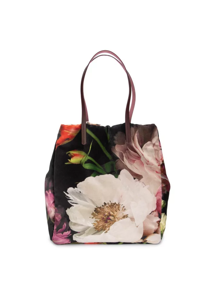 LE DAF | BORSA SHOPPER OLANDA FIORI MULTICOLOR NERO